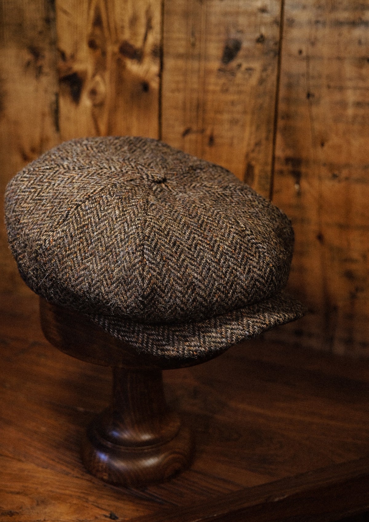 Ridgmount Baker Boy - (Narrow Width) Harris Tweed Light Brown Herringbone