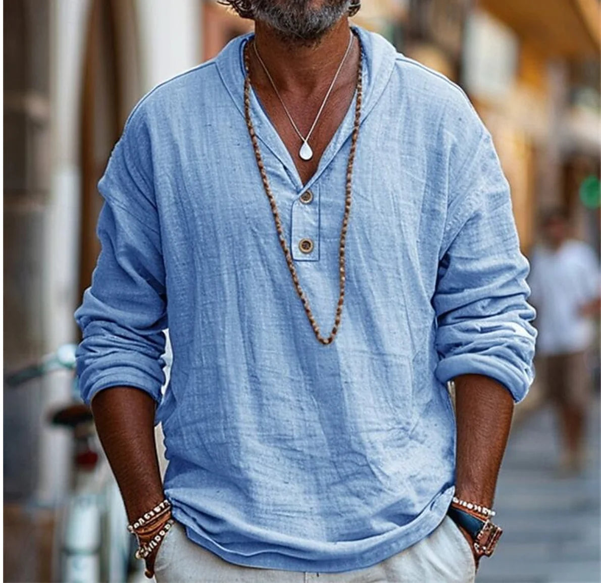 Cotton Linen Button-Up Summer Beach Shirt - Long Sleeve Casual Lapel Top for Spring & Summer