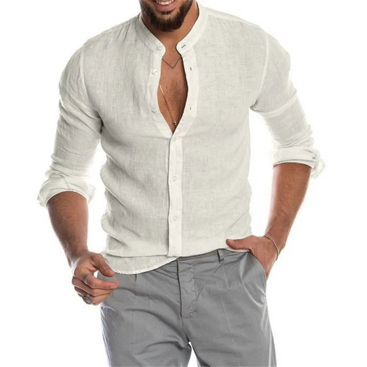 Men's Linen and Cotton Shirt, Breathable Casual Wear with Elegant Design and Modern Fit, Available in Multiple Colors and Sizes
