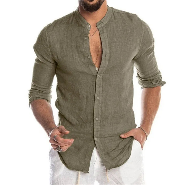 Men's Linen and Cotton Shirt, Breathable Casual Wear with Elegant Design and Modern Fit, Available in Multiple Colors and Sizes