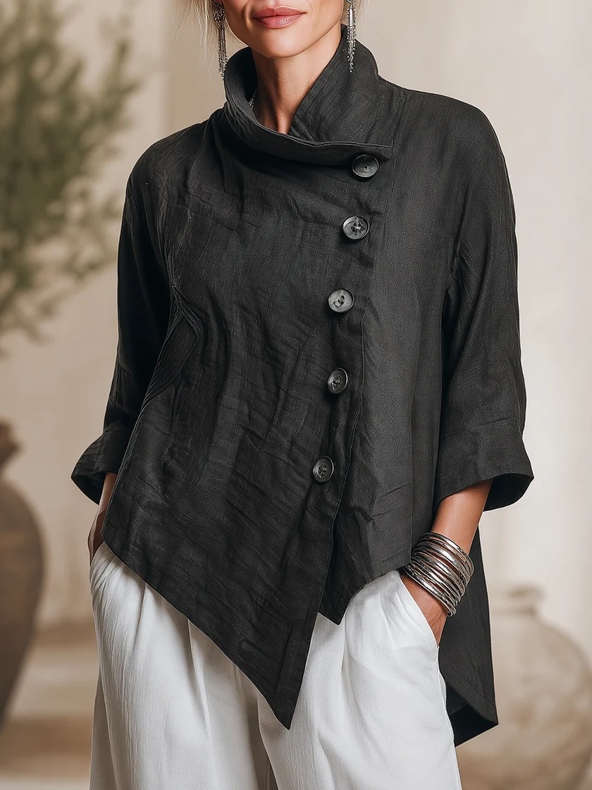 Chic Casual Asymmetric Button-front Top