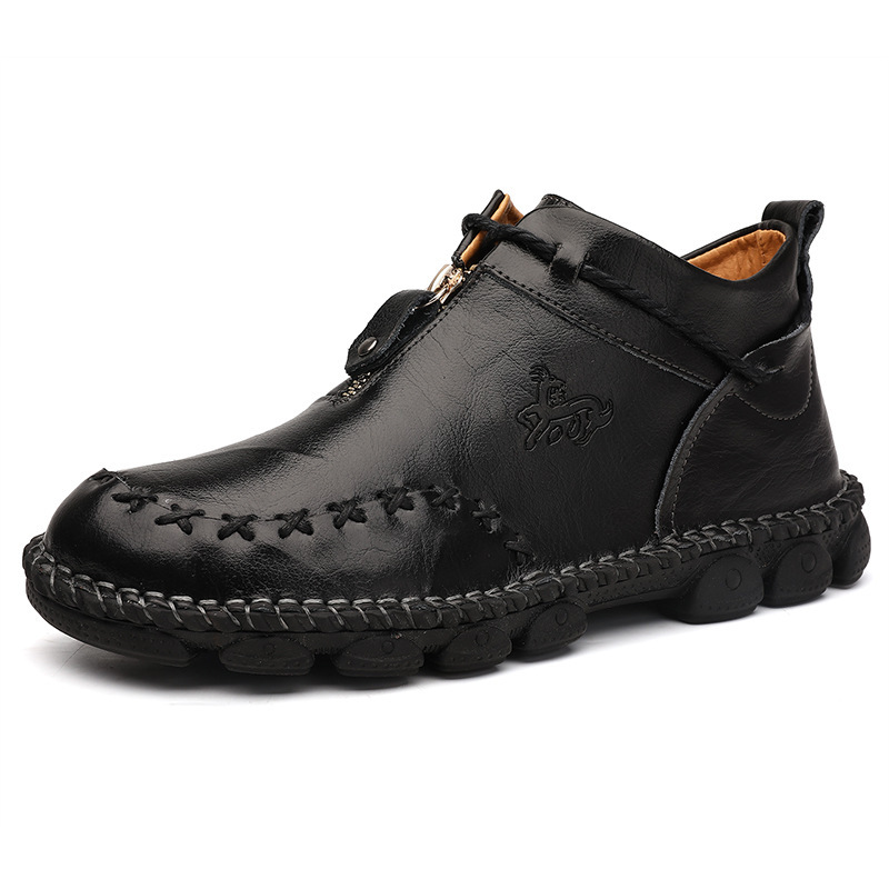 Men's British high top round toe zipper handmade shoes