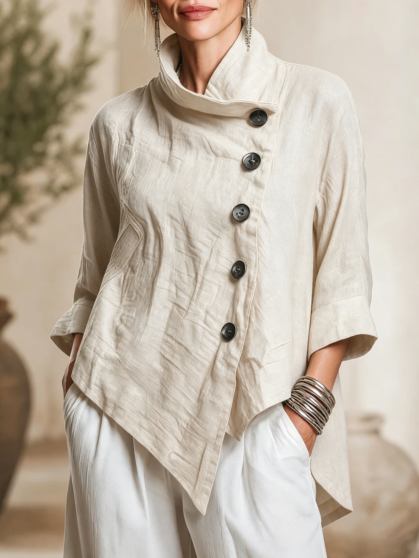 Chic Casual Asymmetric Button-front Top