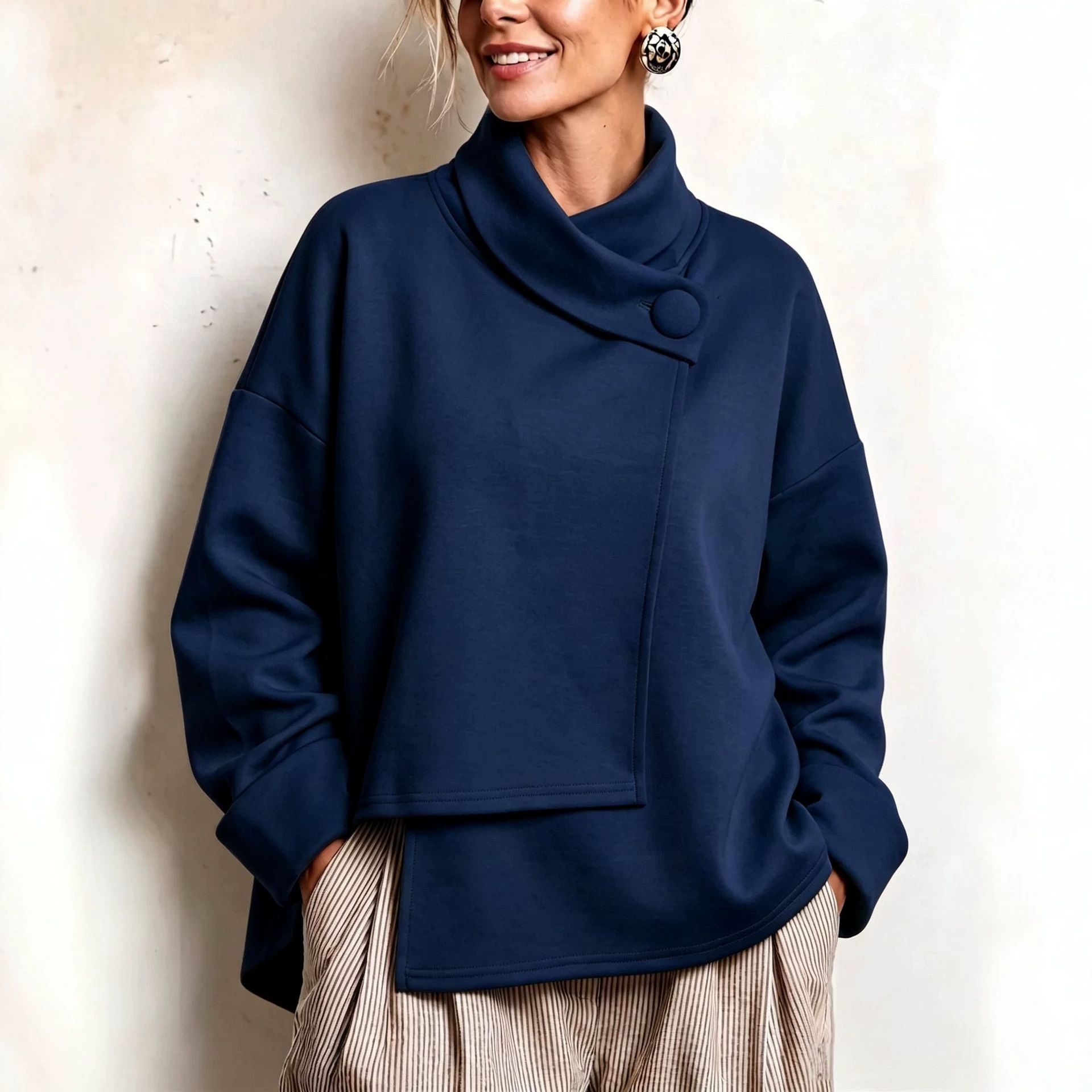 Cozy Asymmetric Cowl Neck Sweatshirt Top