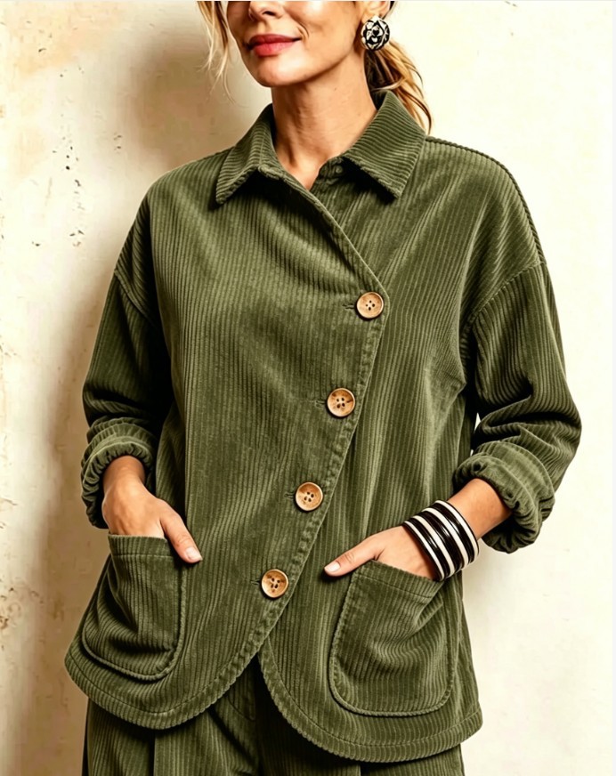Collared Diagonal Button Corduroy Jacket