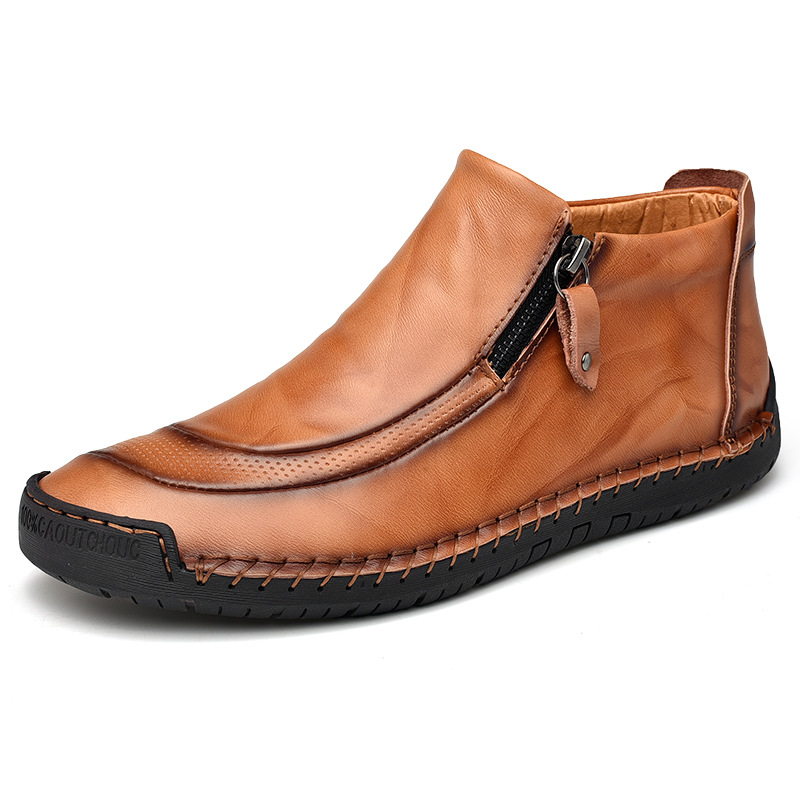 50% OFF - Men Leather Hand Stitching Side Zipper Comfy Soft Ankle Boots