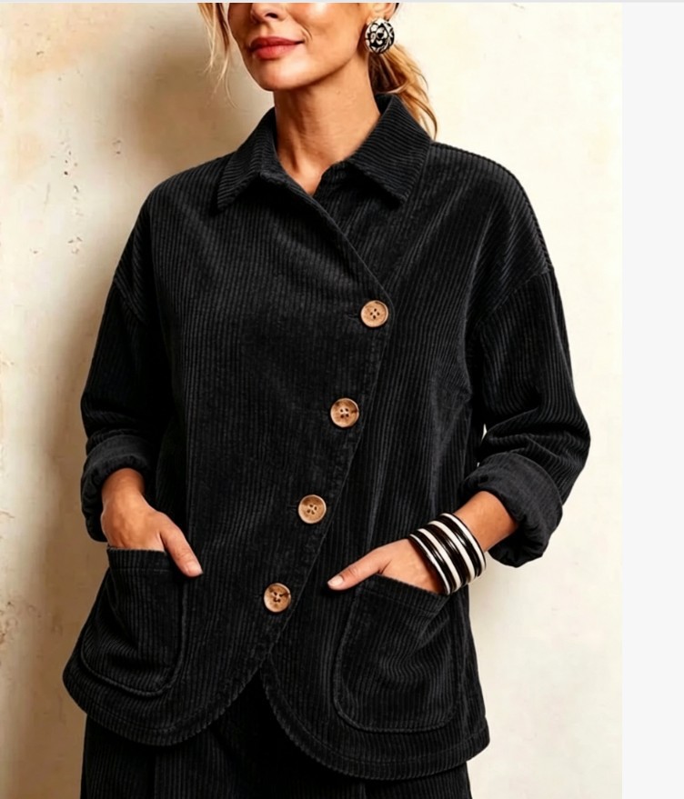 Collared Diagonal Button Corduroy Jacket