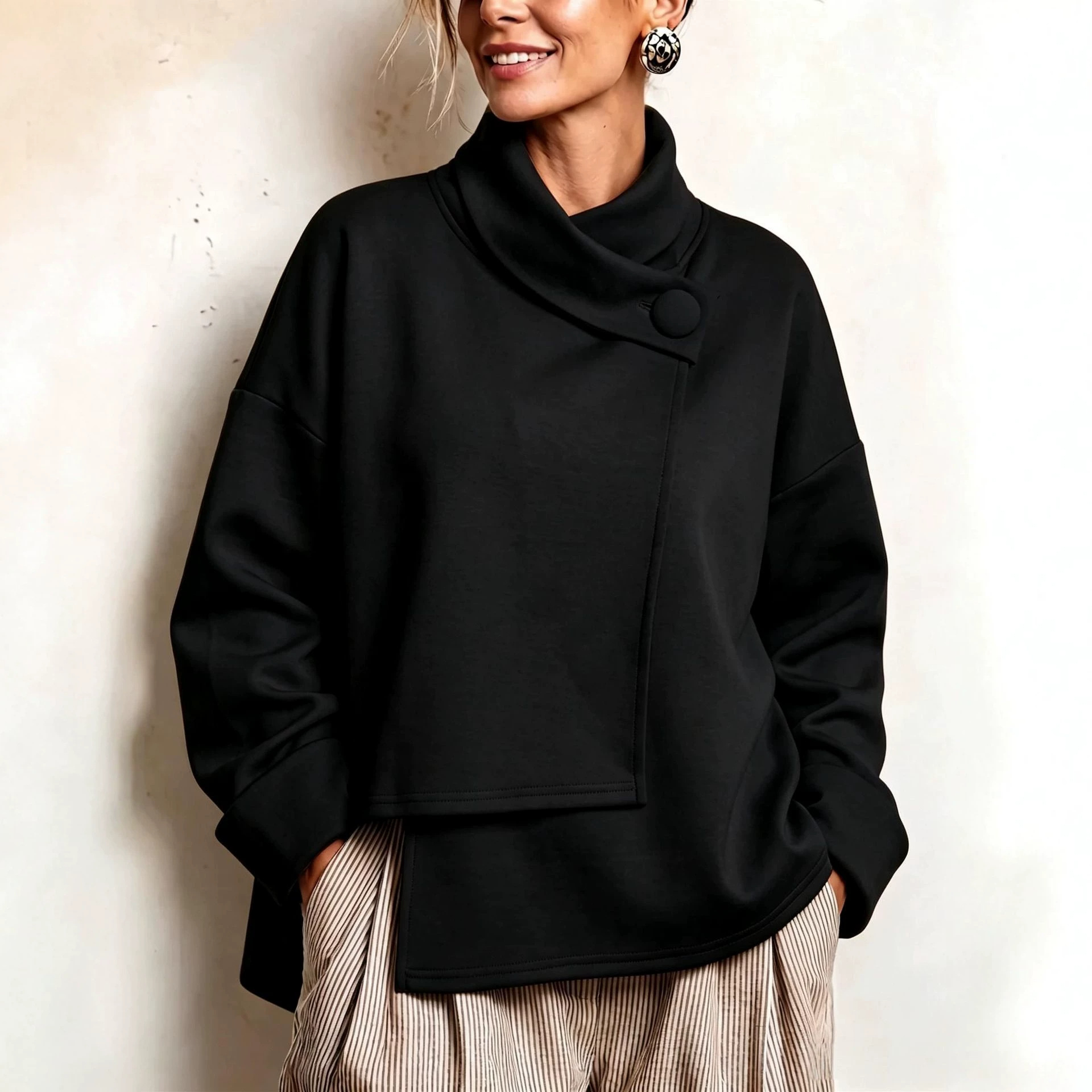 Cozy Asymmetric Cowl Neck Sweatshirt Top