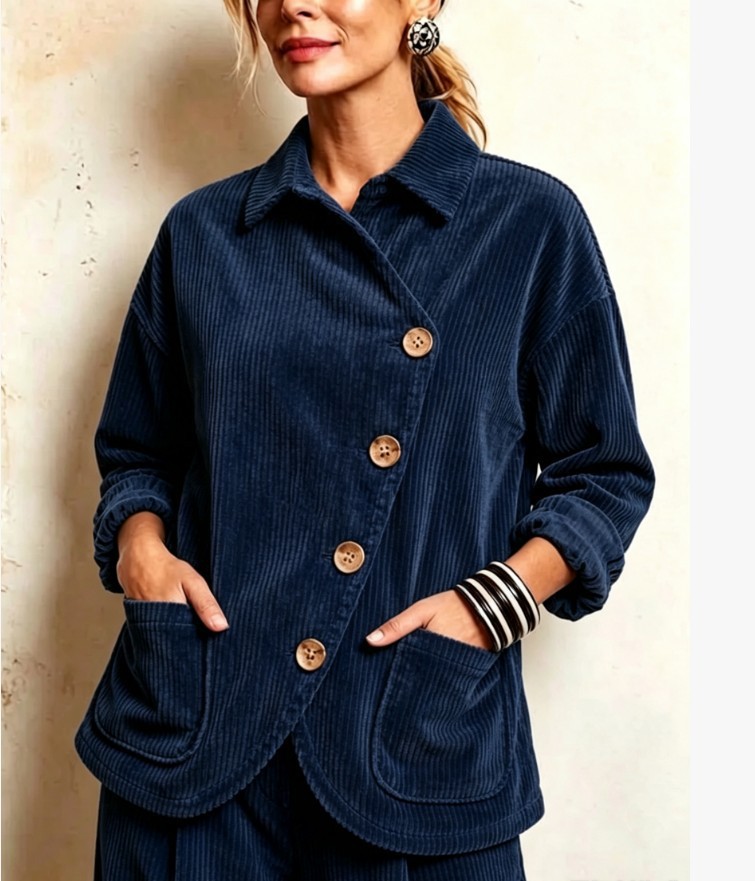Collared Diagonal Button Corduroy Jacket