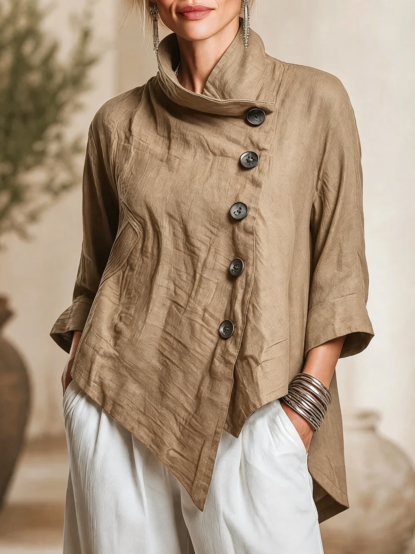 Chic Casual Asymmetric Button-front Top