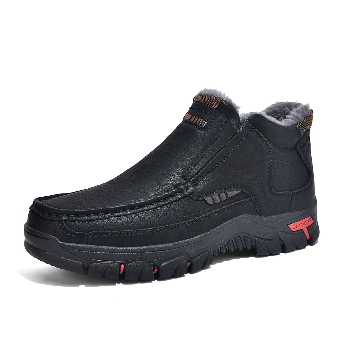 Men's Comfortable Leather Moccasin Chukka Boots Non-Slip Outdoor Work Boots - Fleece-lined version
