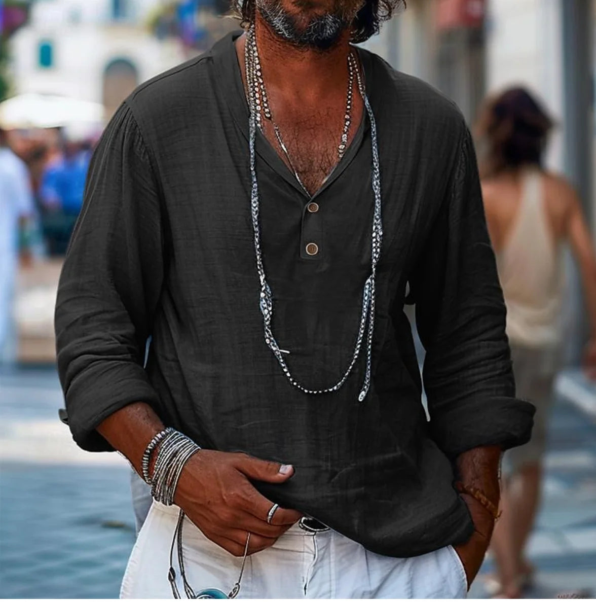 Cotton Linen Button-Up Summer Beach Shirt - Long Sleeve Casual Lapel Top for Spring & Summer