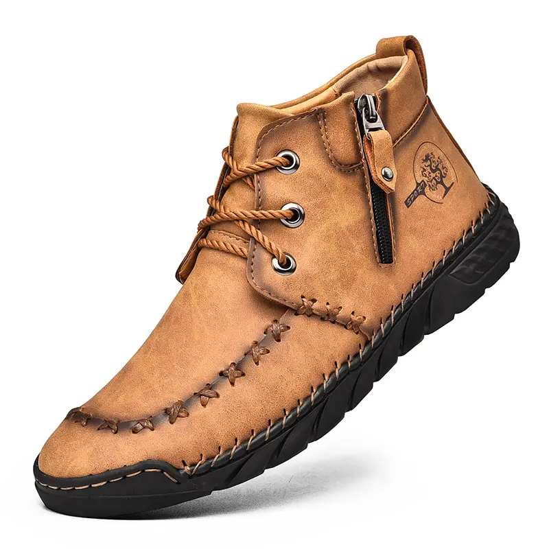 ⏰LAST DAY-50% OFF🛒Men's Outdoor Comfort Leather Hand-sewn Zipper Boots Non-slip Durable Driving Boots