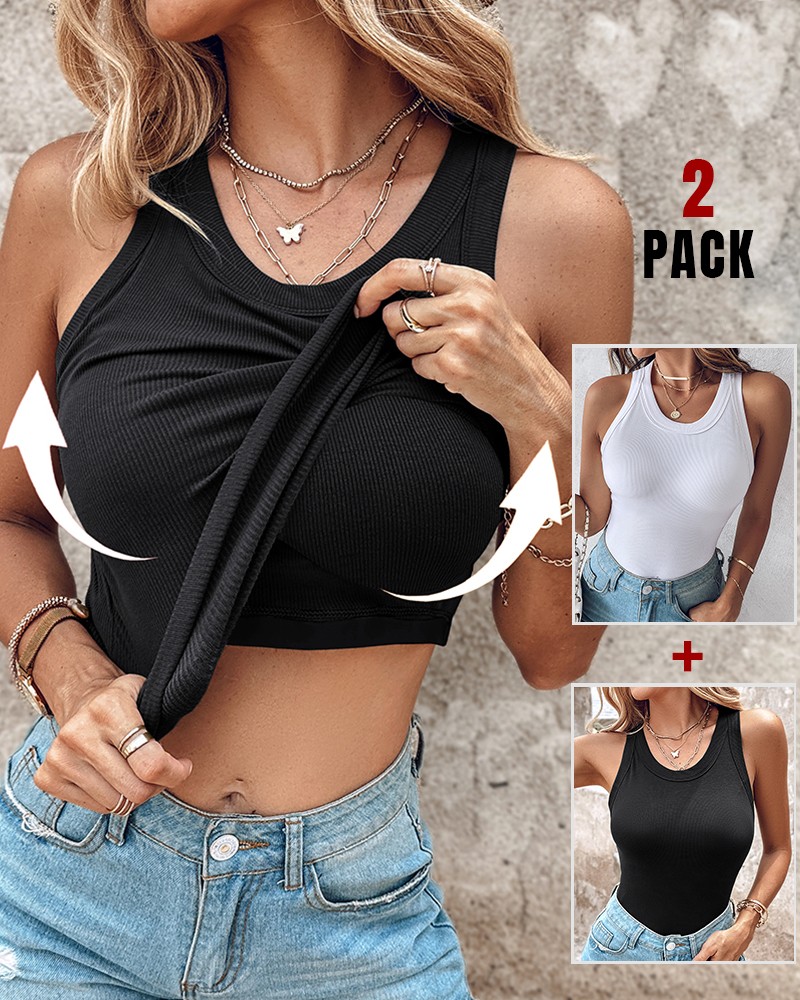 Built-in Bra 2 Piece Athletic Tank Tops for Women Ribbed Tank Top