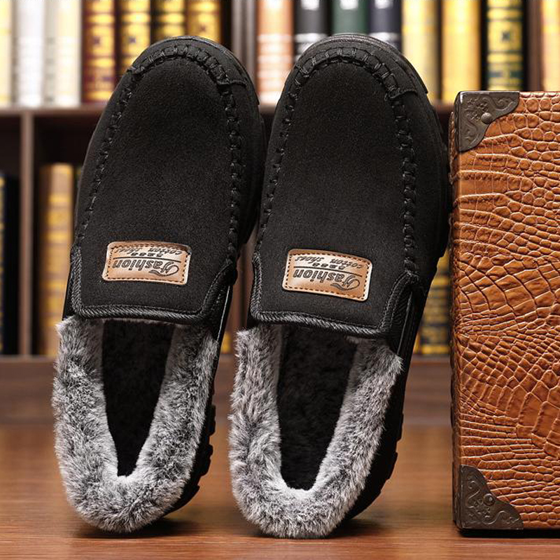 🎉Men's Warm Comfortable Arch Support Waterproof Fleece Cow Leather Snow Boots