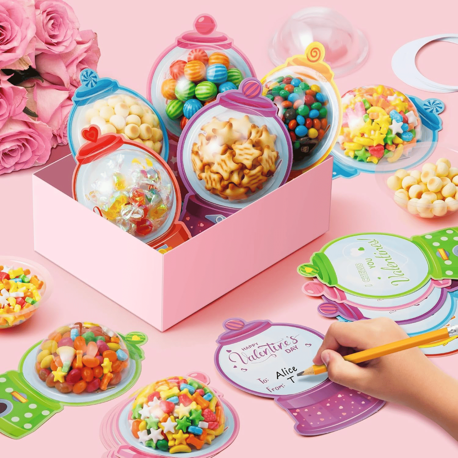 Candy Cards Gift Set | Plastic Domes, DIY Treat Holders for Classroom Exchange, Kids & Couples 💝🎁🍬