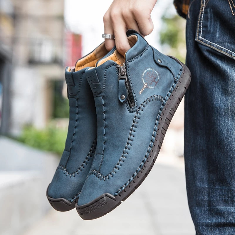 Zipper Plush Ankle Leather Orthopedic Shoes For Men Nonslip Boots