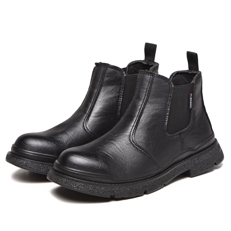 ⏰Limited Time Sale 70% OFF-Men's Genuine Leather Steel Toe Orthopedic Chelsea Work Boots – Anti-Puncture, Anti-Collision, Waterproof, Slip-On Arch Support Safety Shoes, Durable & Non-Slip