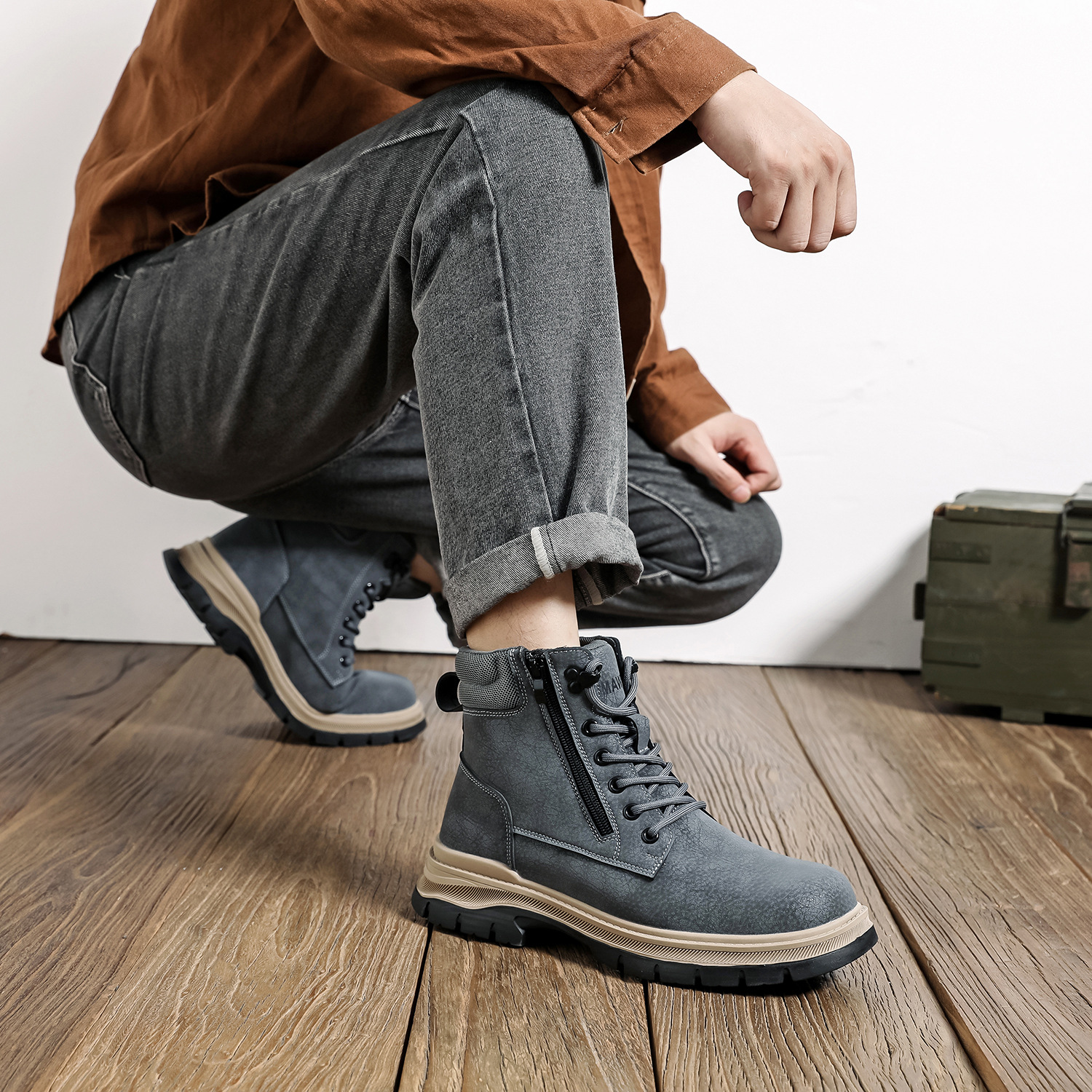 (⏰Limited Time Sale 70% OFF)Men's Steel Toe Boots - Waterproof, Slip-resistant, Puncture-resistant, Scratch-proof and Smash-proof; Orthopedic Arch Support Ankle Support Wide Toe - Ideal for Hiking, Ranch Construction and Warehouses