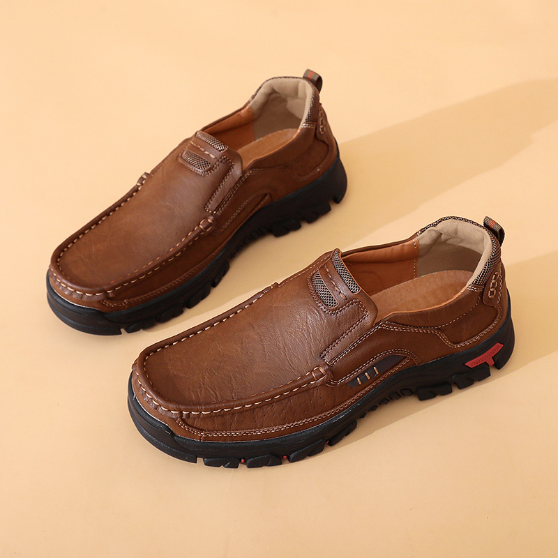 Men's Comfortable Leather Moccasin Chukka Boots Non-Slip Outdoor Work Boots - All season style