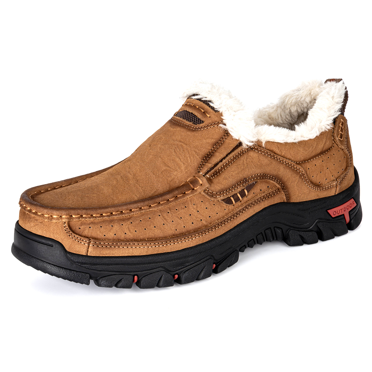 Mens Warm Winter Leather Non-slip Walking Shoes