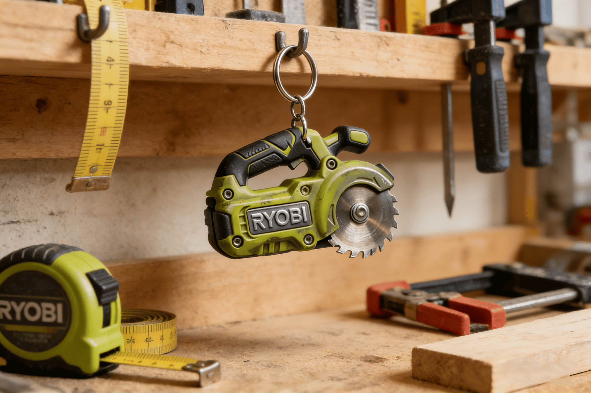 2-in-1 Ryobi-Inspired Mini Saw Keychain: Real Micro Cutting Tool + Tool Enthusiast Collectible