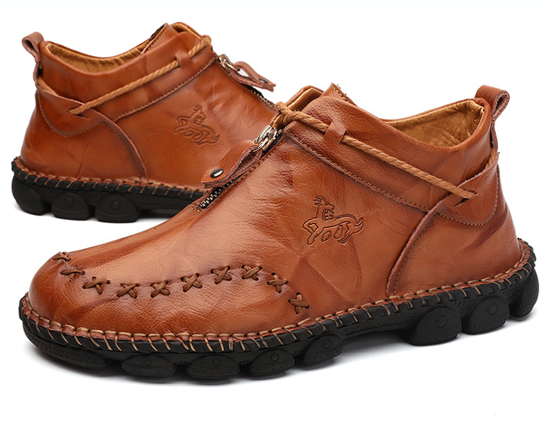 Men's British high top round toe zipper handmade shoes