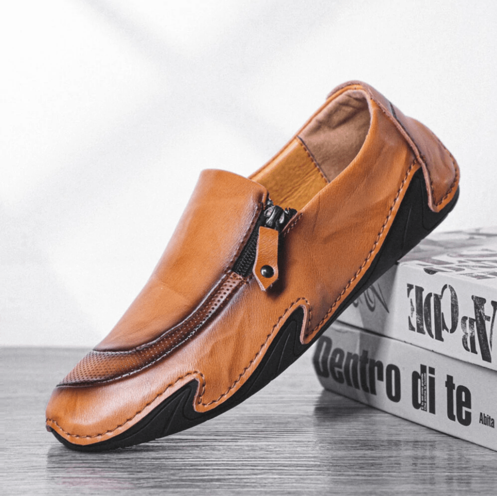 🔥Hot Sale🎁Mens Non Slip Comfy Soft Sole Casual Zipper Leather Loafers