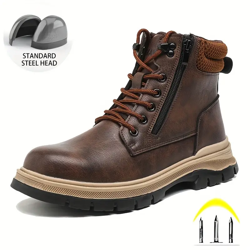 (⏰Limited Time Sale 70% OFF)Men's Steel Toe Boots - Waterproof, Slip-resistant, Puncture-resistant, Scratch-proof and Smash-proof; Orthopedic Arch Support Ankle Support Wide Toe - Ideal for Hiking, Ranch Construction and Warehouses