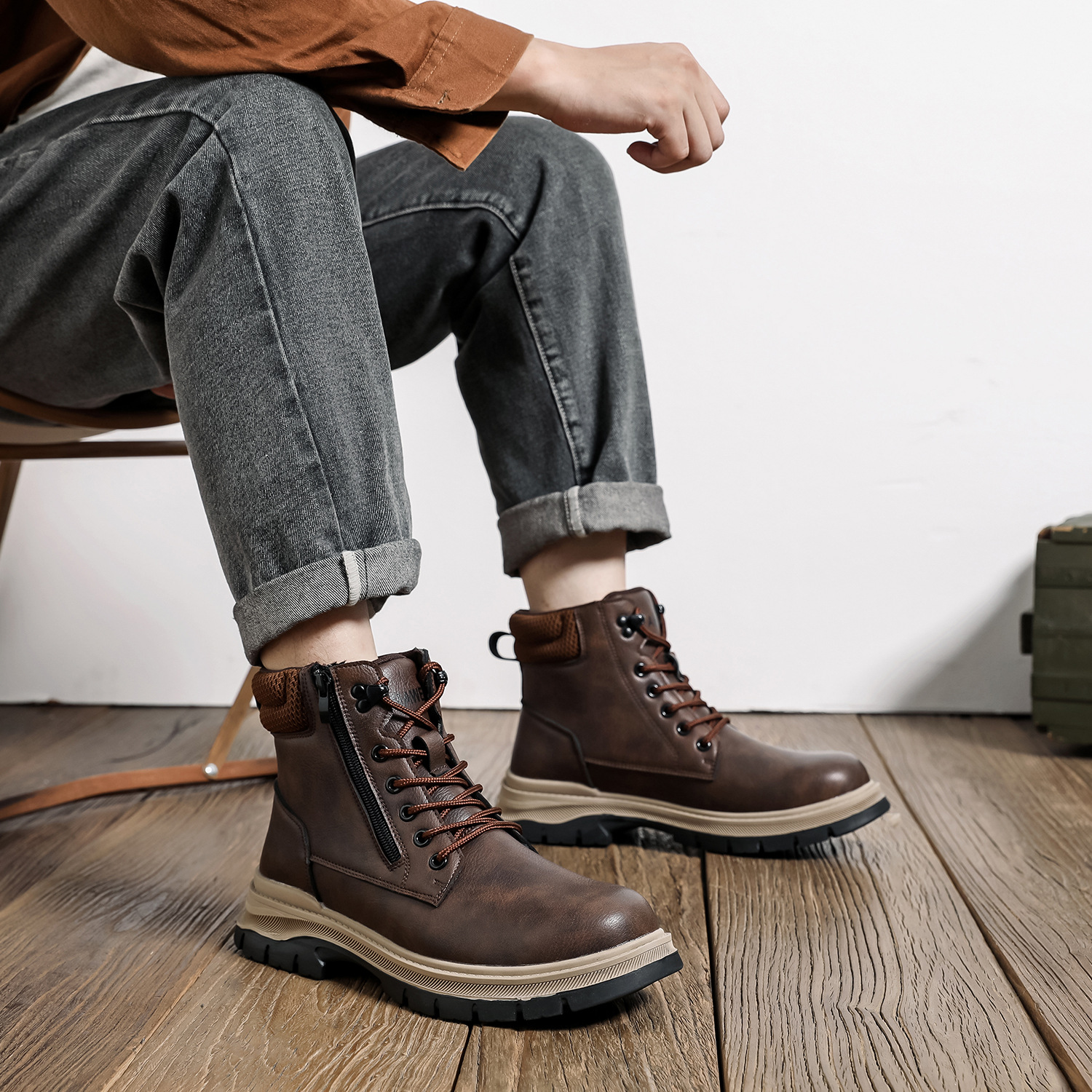 (⏰Limited Time Sale 70% OFF)Men's Steel Toe Boots - Waterproof, Slip-resistant, Puncture-resistant, Scratch-proof and Smash-proof; Orthopedic Arch Support Ankle Support Wide Toe - Ideal for Hiking, Ranch Construction and Warehouses