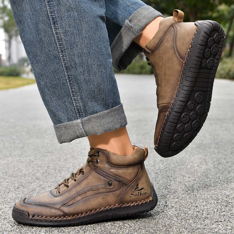 Men's Outdoor Vintage Work Boots - Handcrafted Stitching, Waterproof & Slip-Resistant