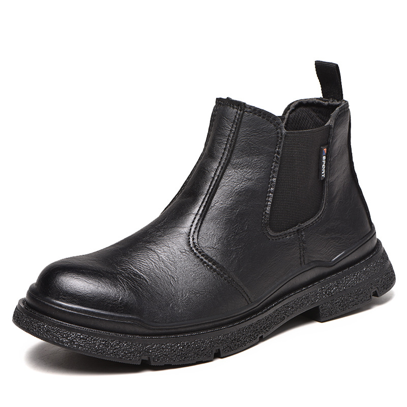 ⏰Limited Time Sale 70% OFF-Men's Genuine Leather Steel Toe Orthopedic Chelsea Work Boots – Anti-Puncture, Anti-Collision, Waterproof, Slip-On Arch Support Safety Shoes, Durable & Non-Slip