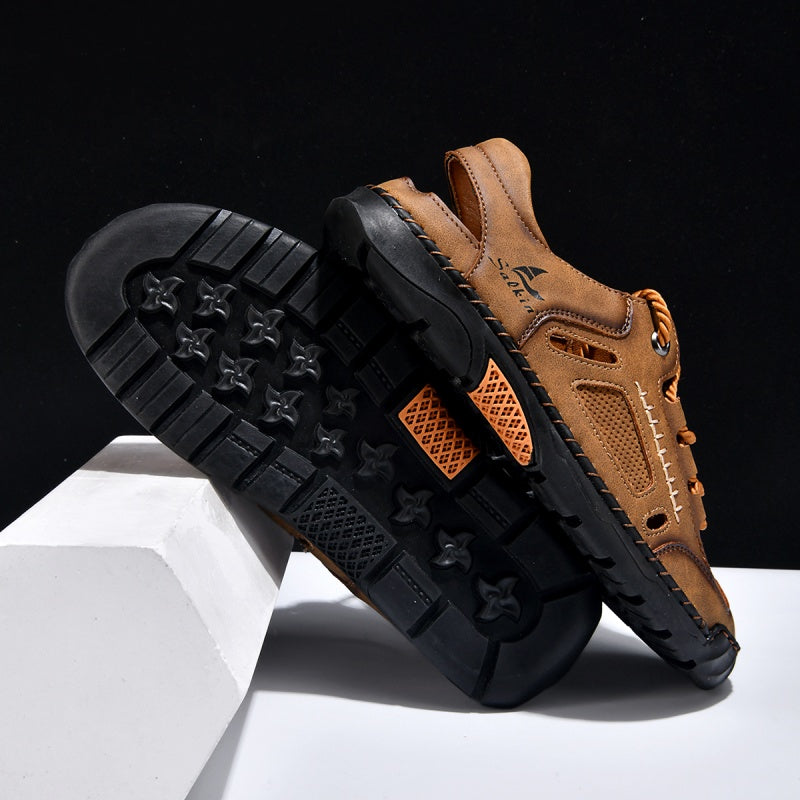🥇#1 Best-Selling Men's Breathable Leather Sandals – Arch Support, Slip-Resistant, All-Day Comfort, Outdoor Casual Shoes