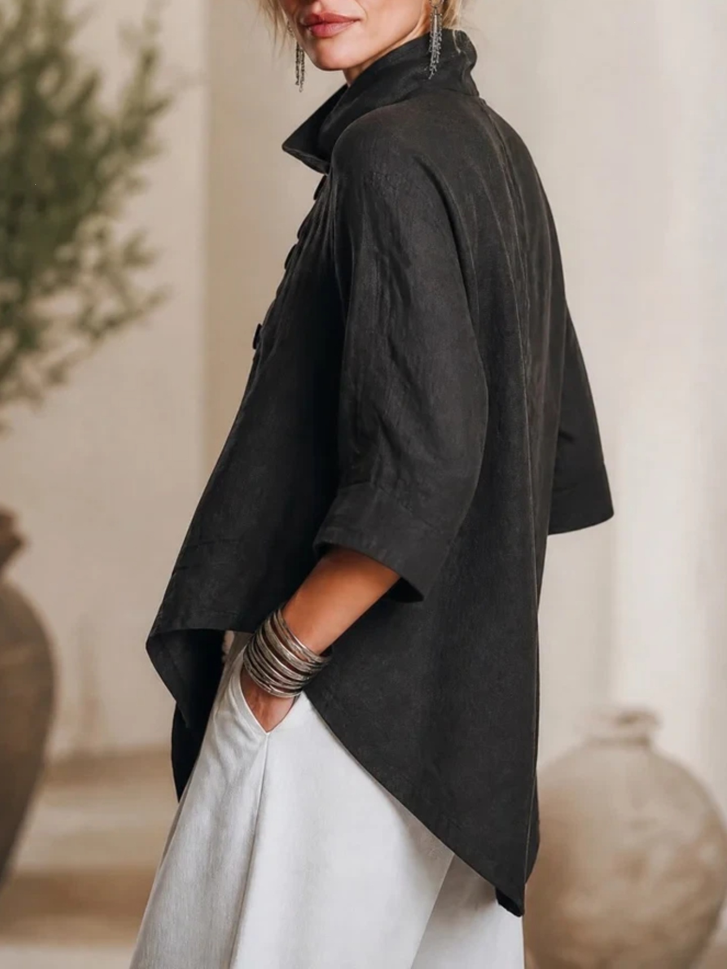Chic Casual Asymmetric Button-front Top