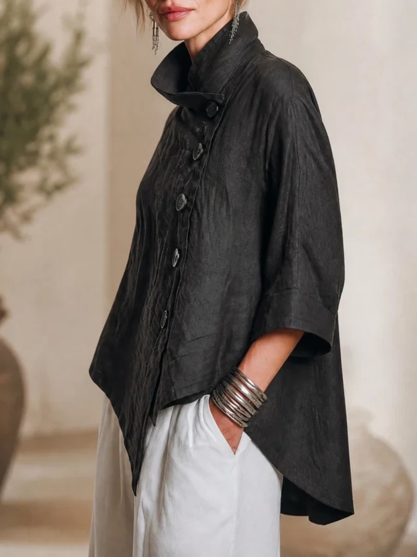 Chic Casual Asymmetric Button-front Top