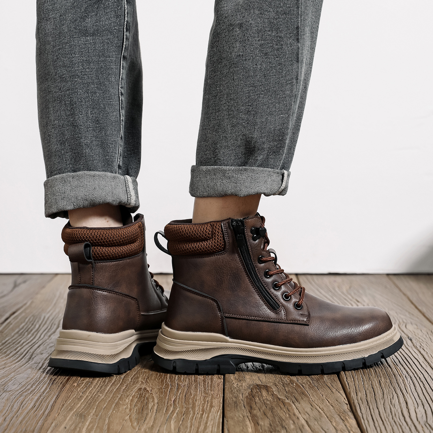 (⏰Limited Time Sale 70% OFF)Men's Steel Toe Boots - Waterproof, Slip-resistant, Puncture-resistant, Scratch-proof and Smash-proof; Orthopedic Arch Support Ankle Support Wide Toe - Ideal for Hiking, Ranch Construction and Warehouses