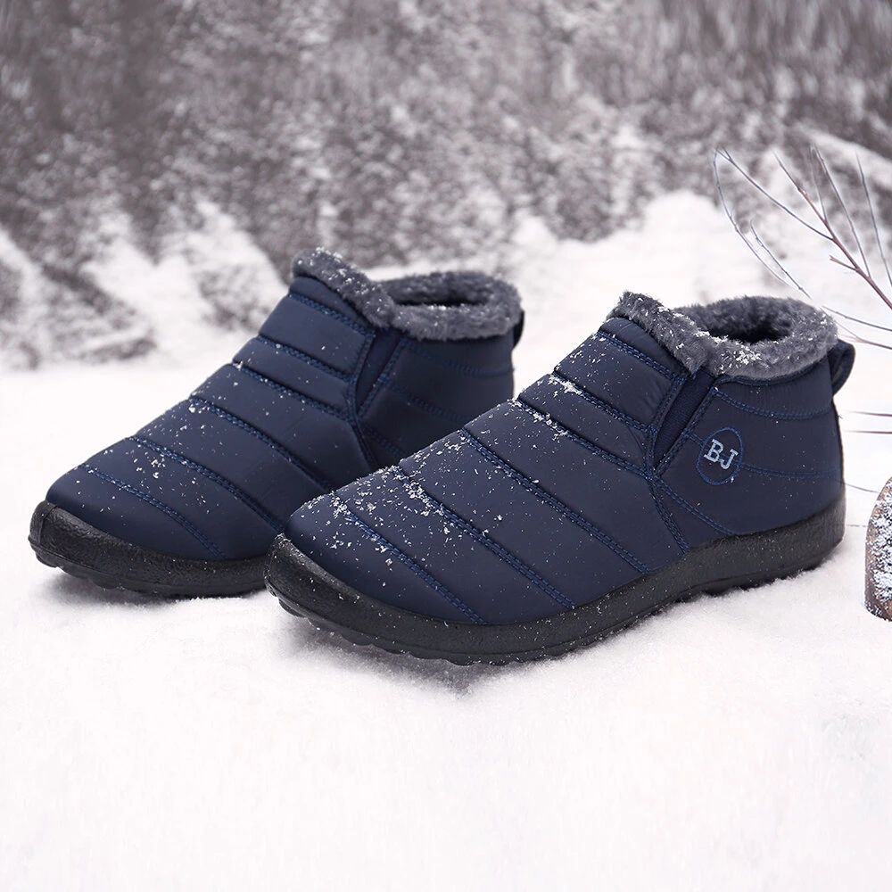 Men Waterproof Warm Fur Lining Letter Slip On Ankle Boots-burnzay