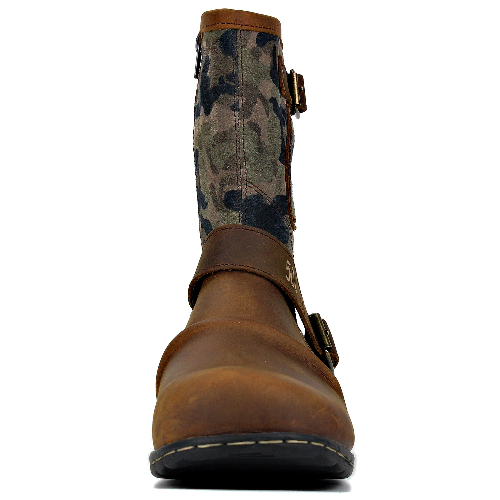 Men's Leather Vintage Buckle Side Zipper Boots