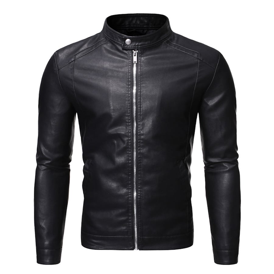 Men's PU leather Motorcycle Jacket Casual Coat