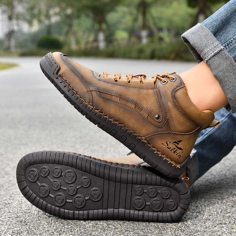 Men's Outdoor Vintage Work Boots - Handcrafted Stitching, Waterproof & Slip-Resistant