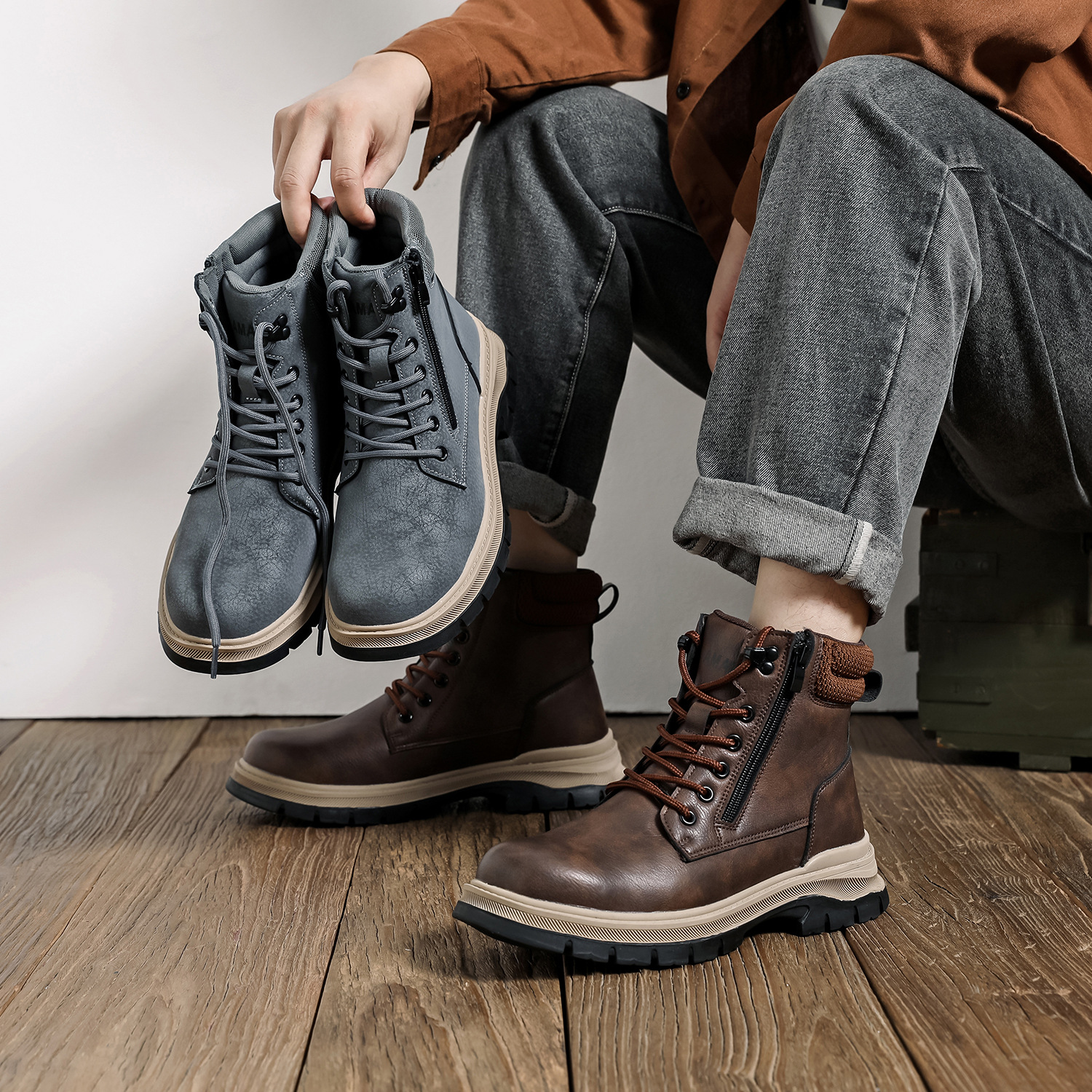 (⏰Limited Time Sale 70% OFF)Men's Steel Toe Boots - Waterproof, Slip-resistant, Puncture-resistant, Scratch-proof and Smash-proof; Orthopedic Arch Support Ankle Support Wide Toe - Ideal for Hiking, Ranch Construction and Warehouses