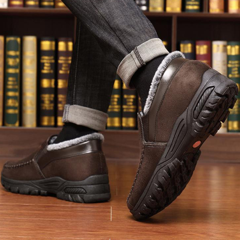 🎉Men's Warm Comfortable Arch Support Waterproof Fleece Cow Leather Snow Boots