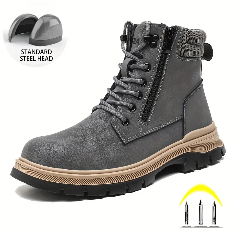 (⏰Limited Time Sale 70% OFF)Men's Steel Toe Boots - Waterproof, Slip-resistant, Puncture-resistant, Scratch-proof and Smash-proof; Orthopedic Arch Support Ankle Support Wide Toe - Ideal for Hiking, Ranch Construction and Warehouses