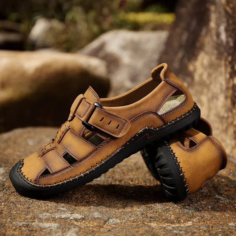 Mens Sport Sandals Closed Toe Outdoor Fisherman Shoes Leather Summer Beach Loafters