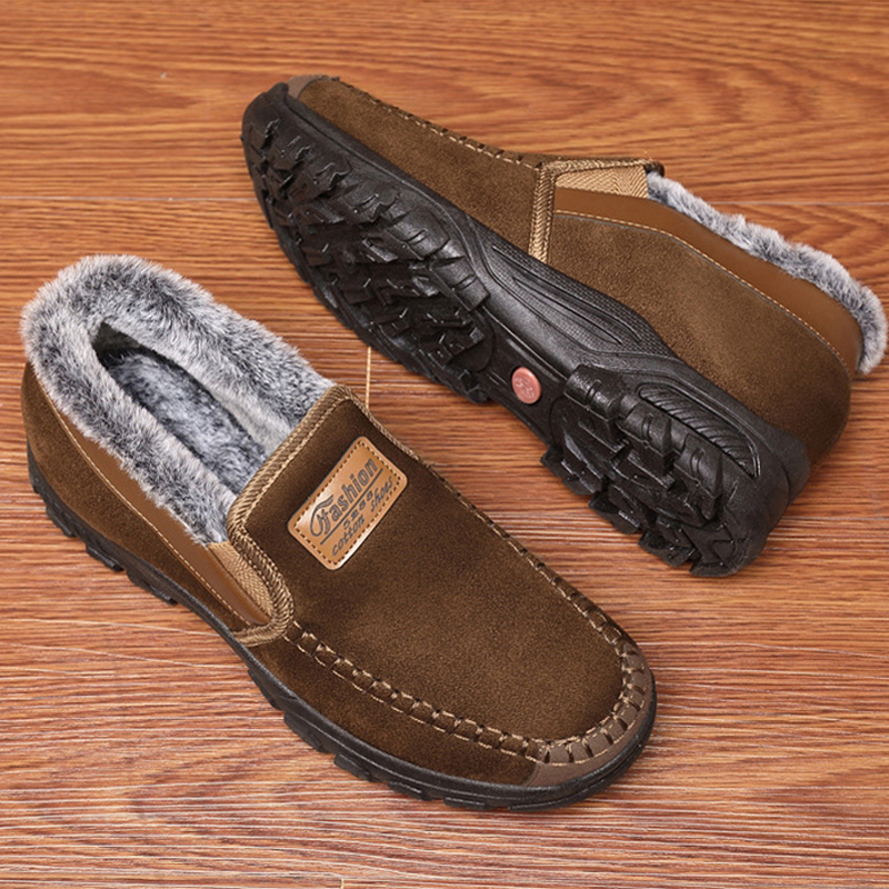 🎉Men's Warm Comfortable Arch Support Waterproof Fleece Cow Leather Snow Boots