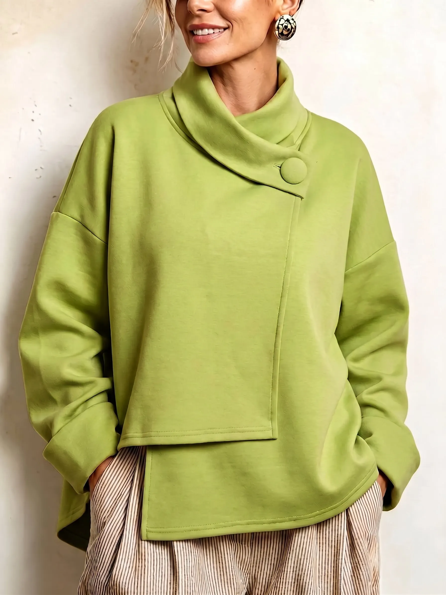 Cozy Asymmetric Cowl Neck Sweatshirt Top