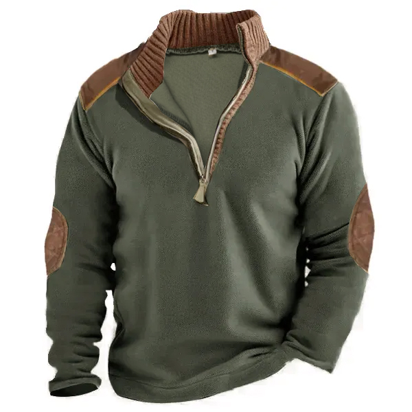 Men's 1/4 Henly Zip Fleece Sweatshirt Outdoor Stand Collar Thick Tactical Top