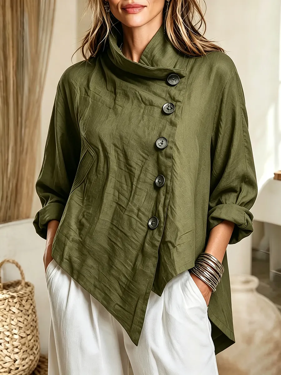 Chic Casual Asymmetric Button-front Top