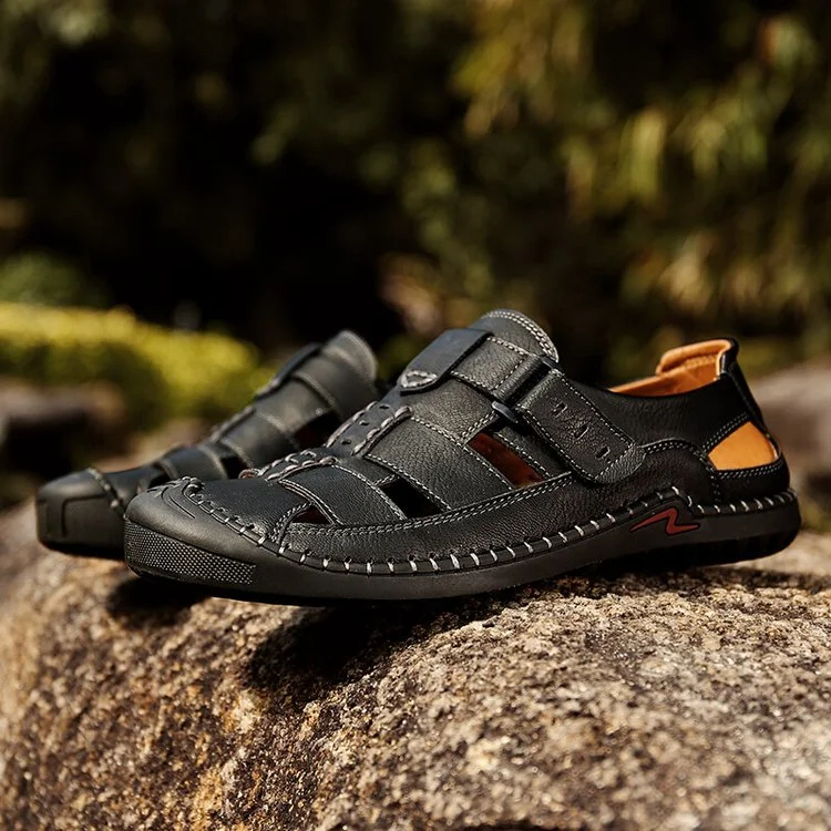 Mens Sport Sandals Closed Toe Outdoor Fisherman Shoes Leather Summer Beach Loafters
