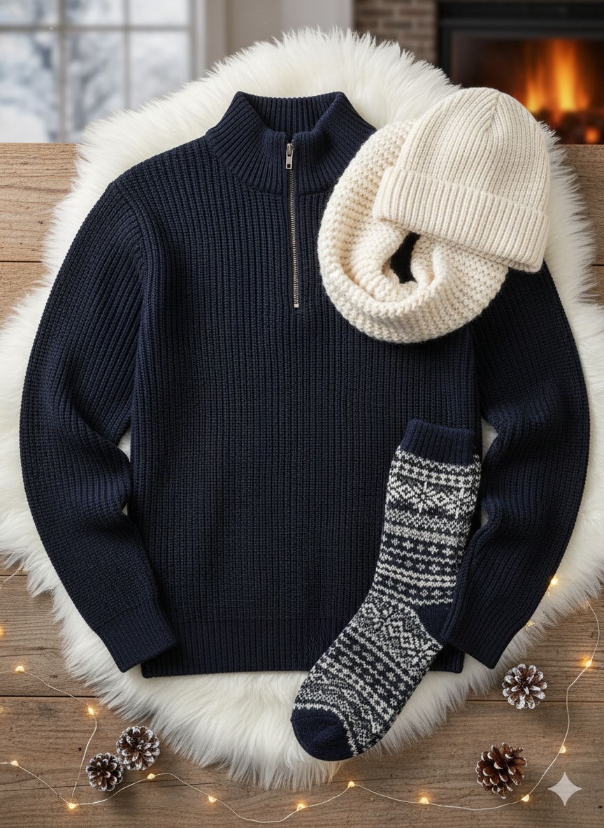 🎄CHRISTMAS SALE🎄Men's Casual Simple Quarter Zip Stand Collar Cashmere Sweater